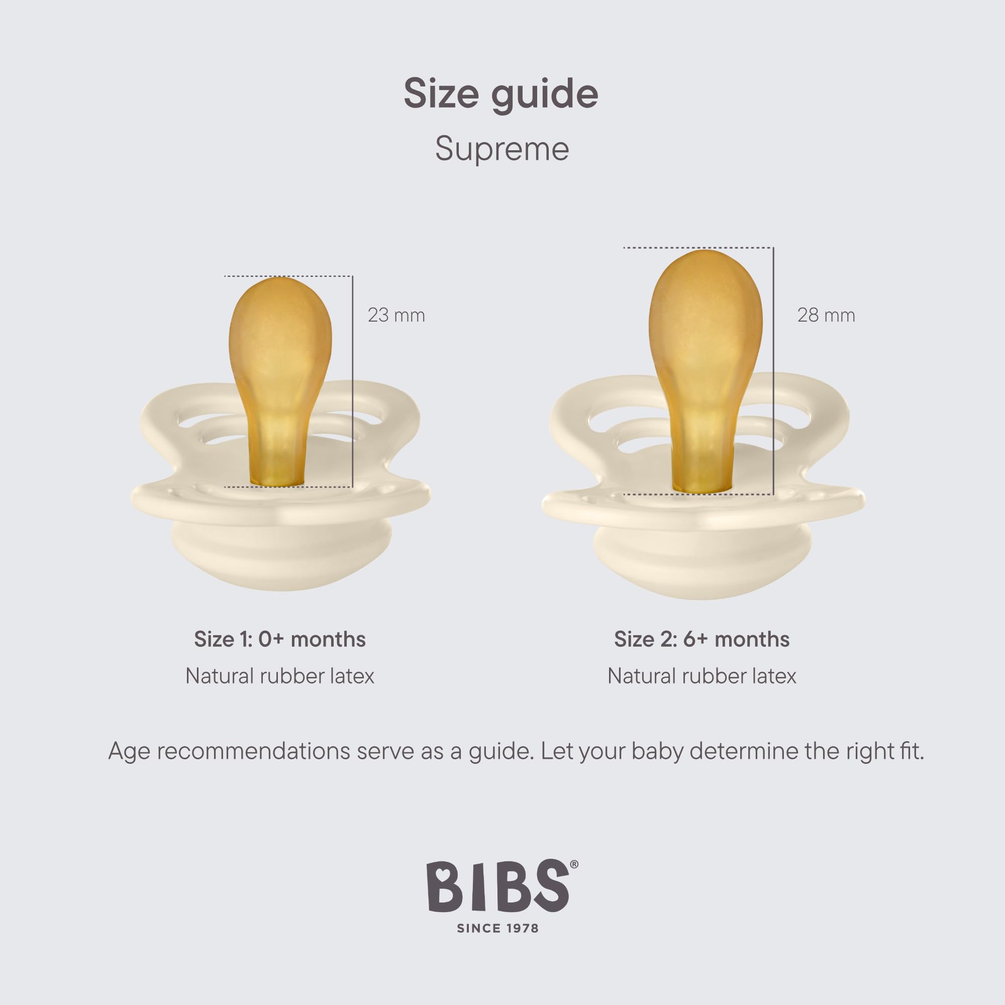 BIBS pacifiers supreme collection blush closeup highlights soft finish in calming baby-friendly tones.