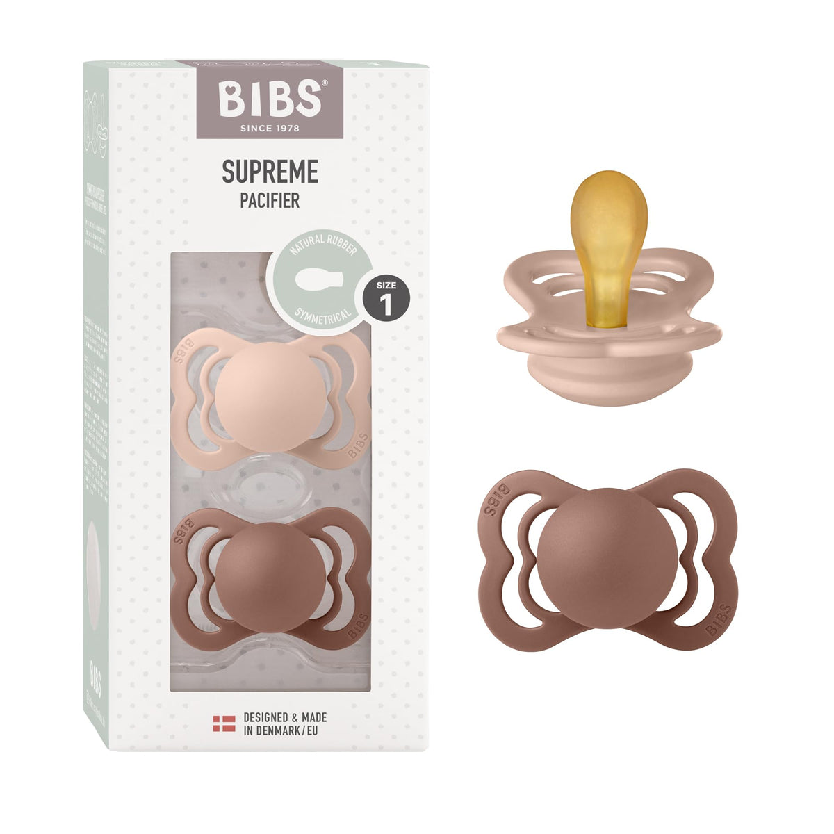 BIBS pacifiers supreme collection woodchuck closeup emphasizes durable Danish craftsmanship for gentle soothing.