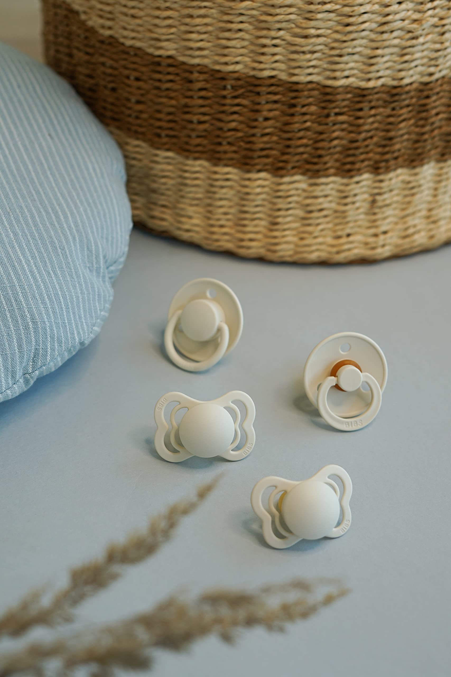 BIBS pacifiers symmetrical nipple closeup emphasizes balanced design for mouth development