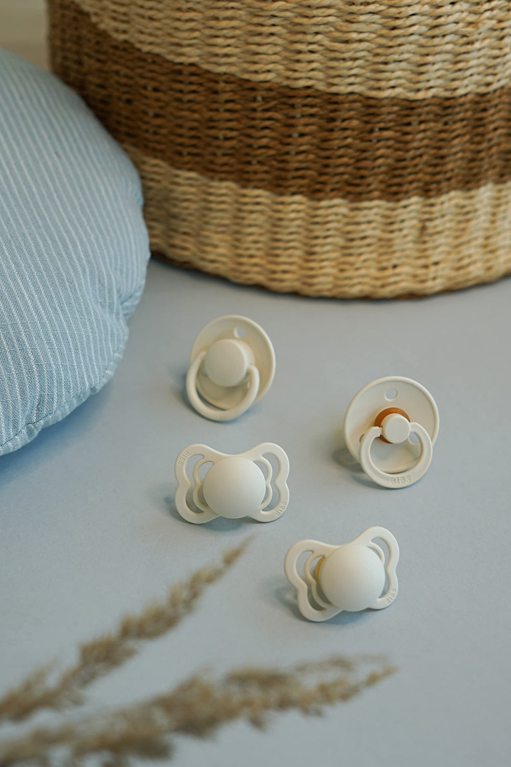 BIBS pacifiers symmetrical nipple closeup emphasizes balanced design for mouth development