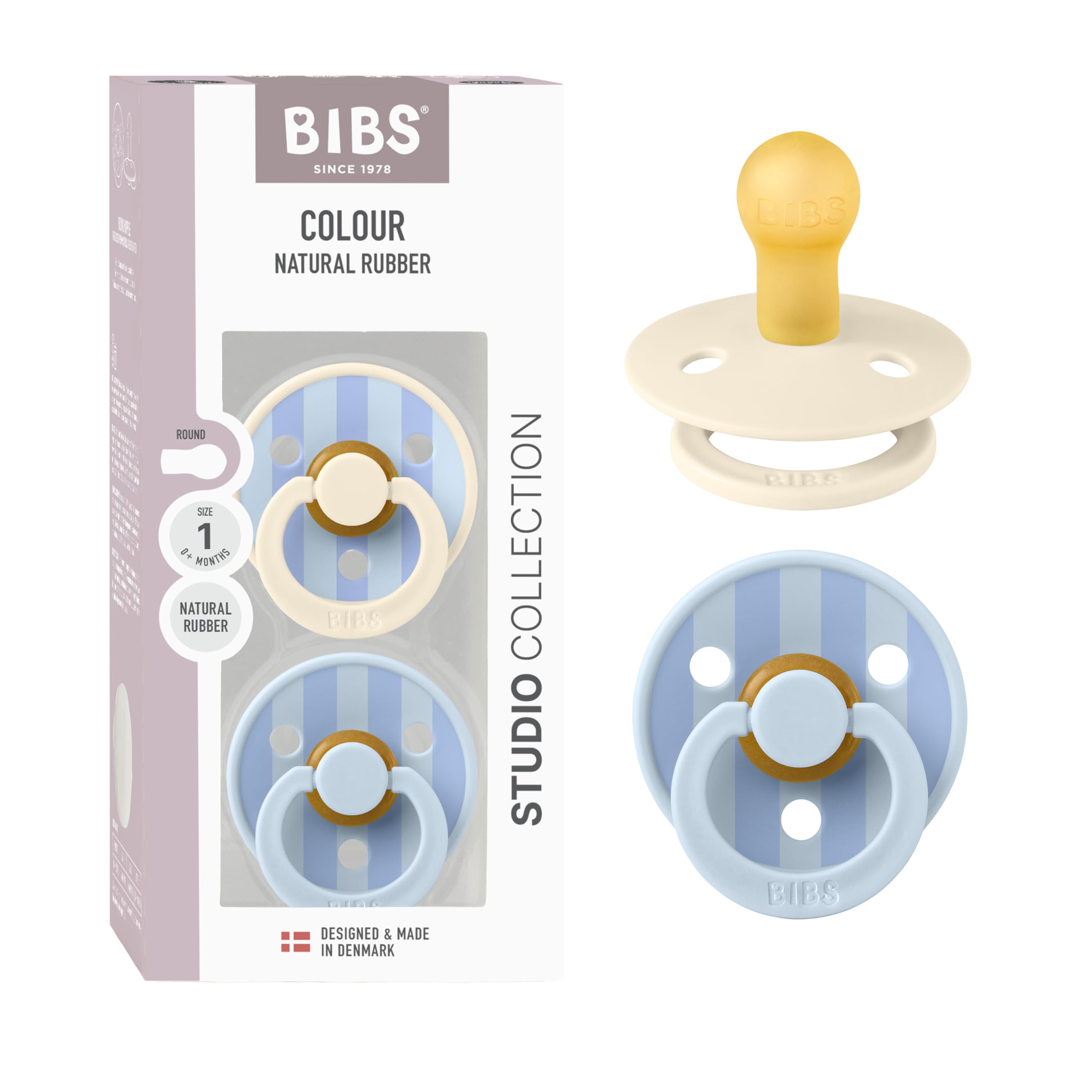 BIBS Studio 2-Pack front view—stylish pacifiers for soothing baby comfort.