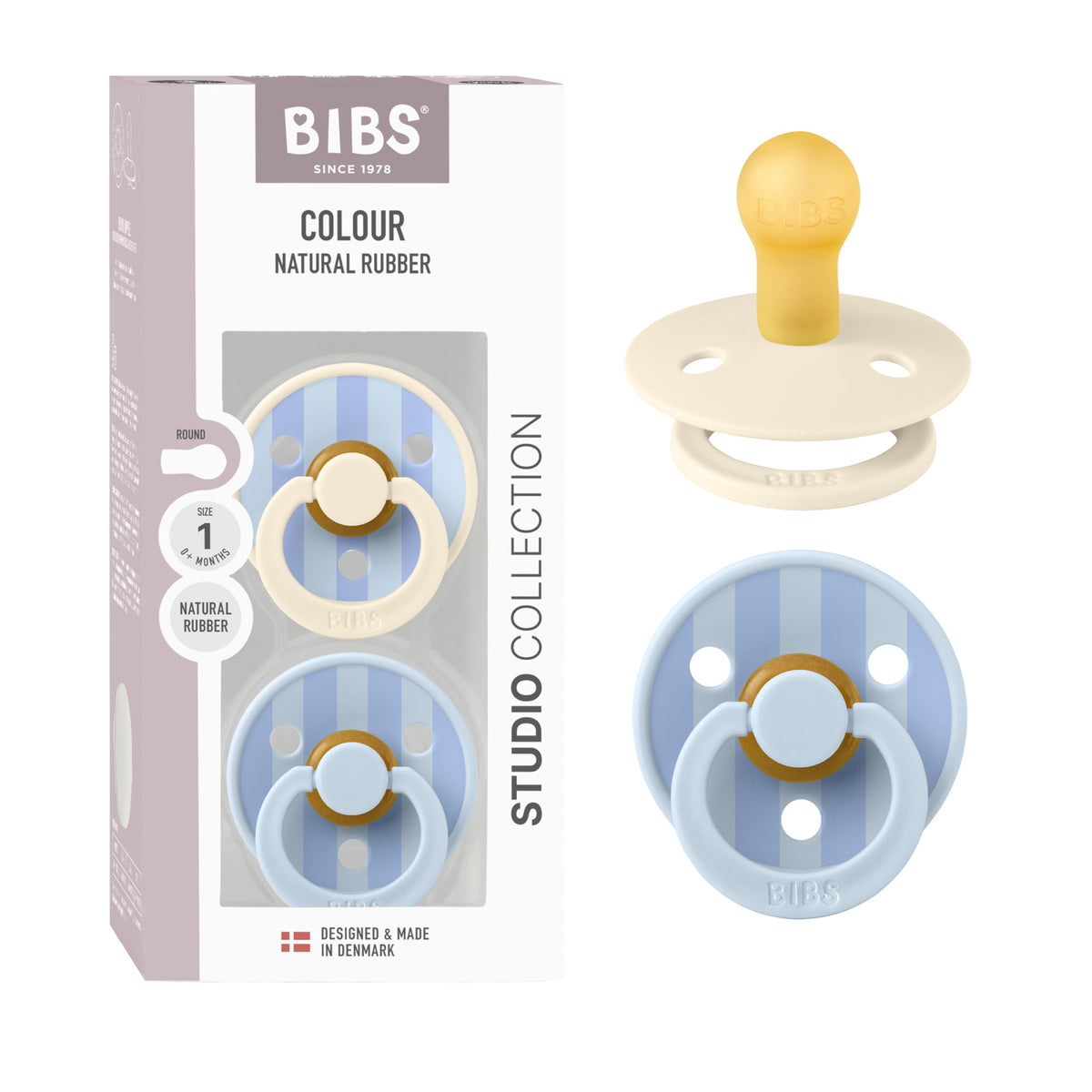 BIBS Studio 2-Pack front view—stylish pacifiers for soothing baby comfort.
