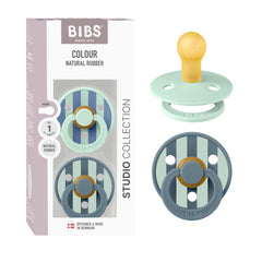 BIBS Studio Collection 2-pack round-nipple pacifier for calm newborns in Nordic Mint Petrol.