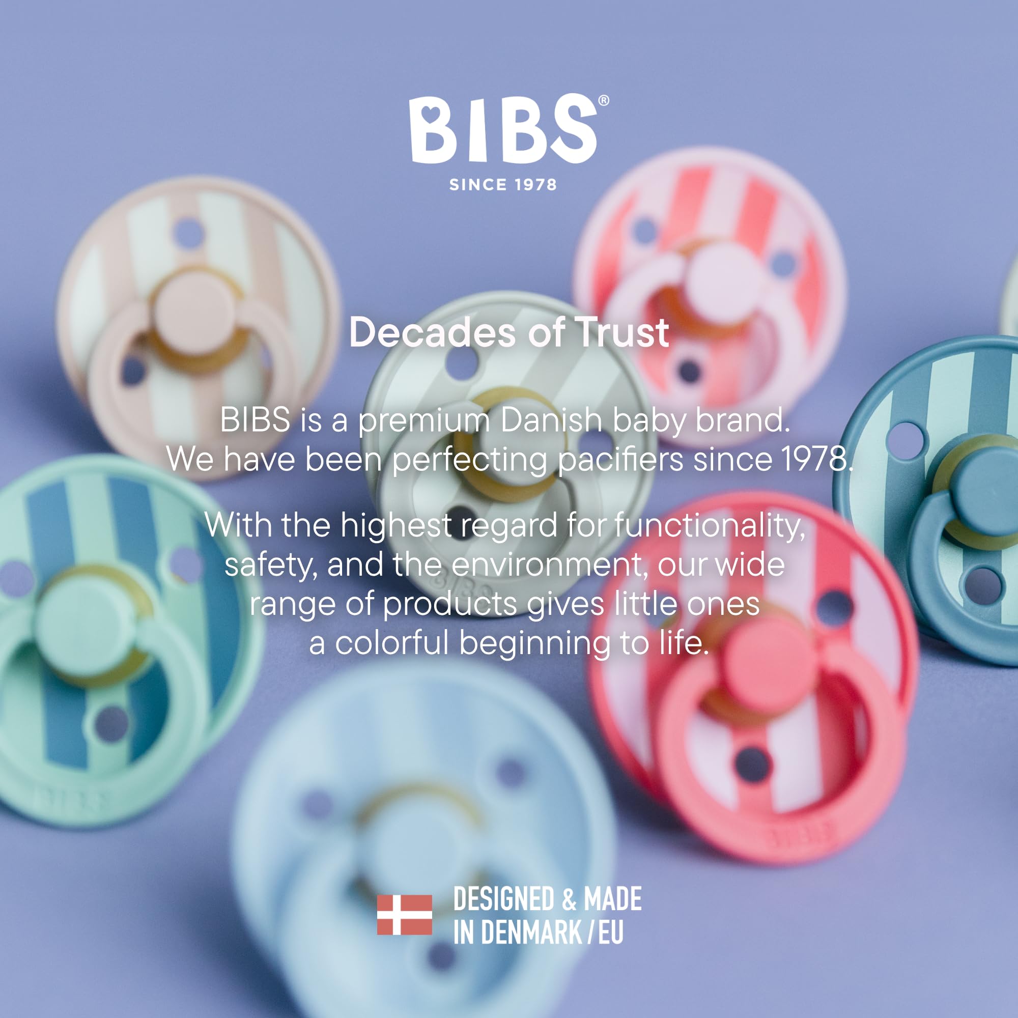 Block Baby Blue color highlight on BIBS Studio Collection pacifier for versatile styling.