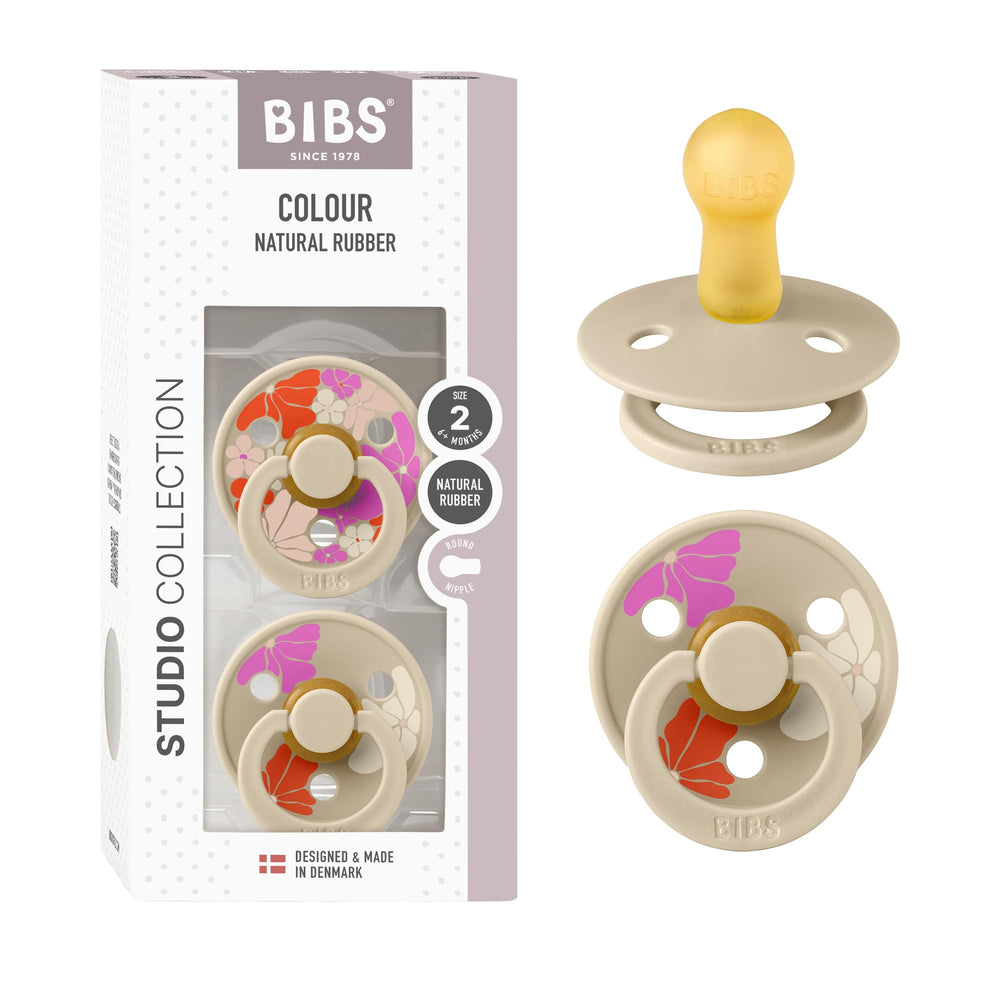 BIBS Studio pacifier with round nipple in Morning Bloom Vanilla for soothing comfort.