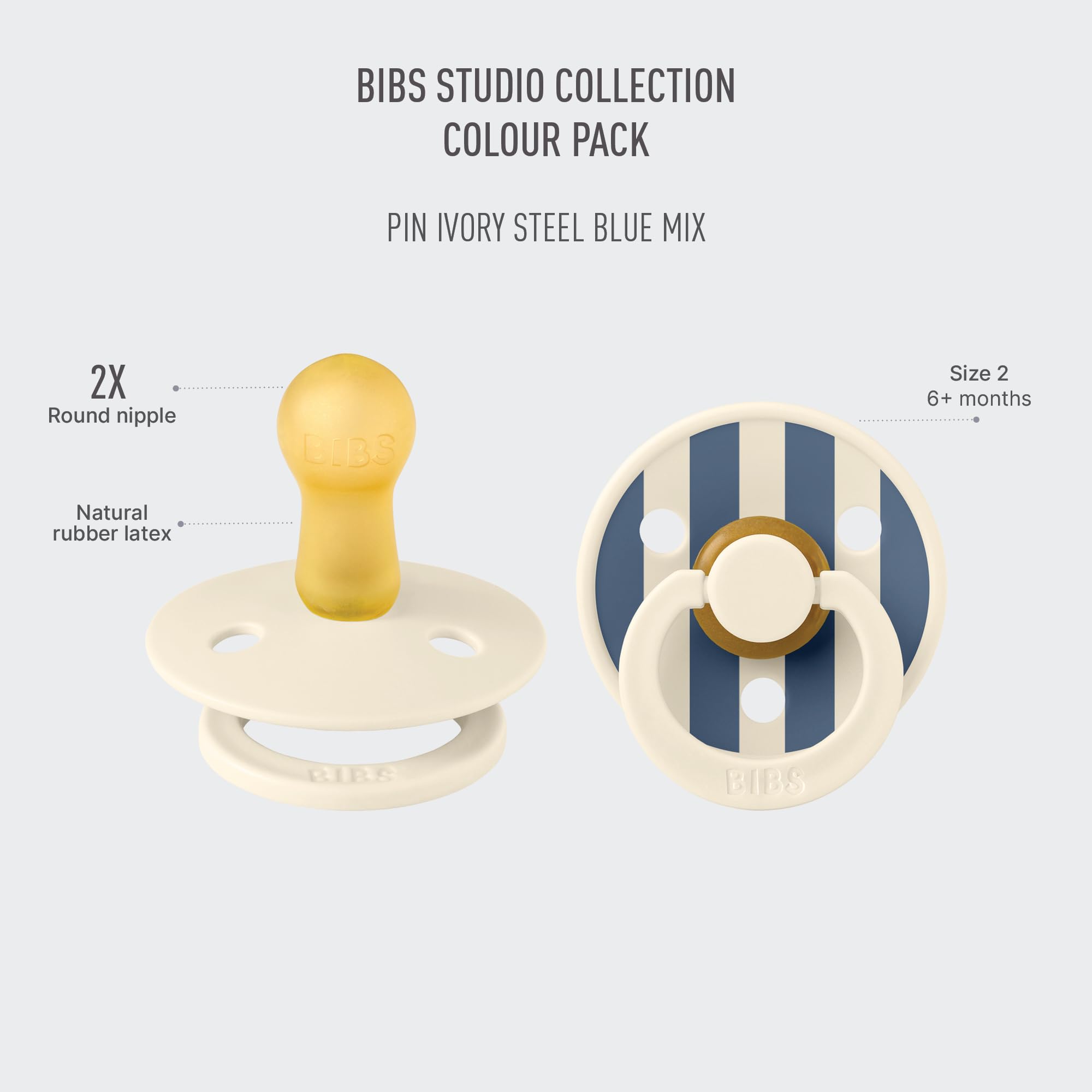 BIBS Studio steel blue pacifier for calm moments with modern design.