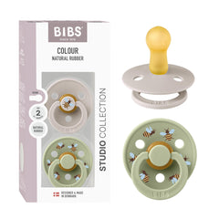 BIBS Studio Soother 2-Pack round nipple mushroom-sage closeup for soothing comfort.