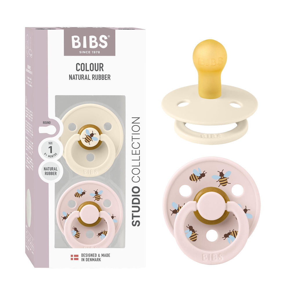 BIBS Studio Soother Ivory Petal pack: BPA-free pacifier for newborn soothing.