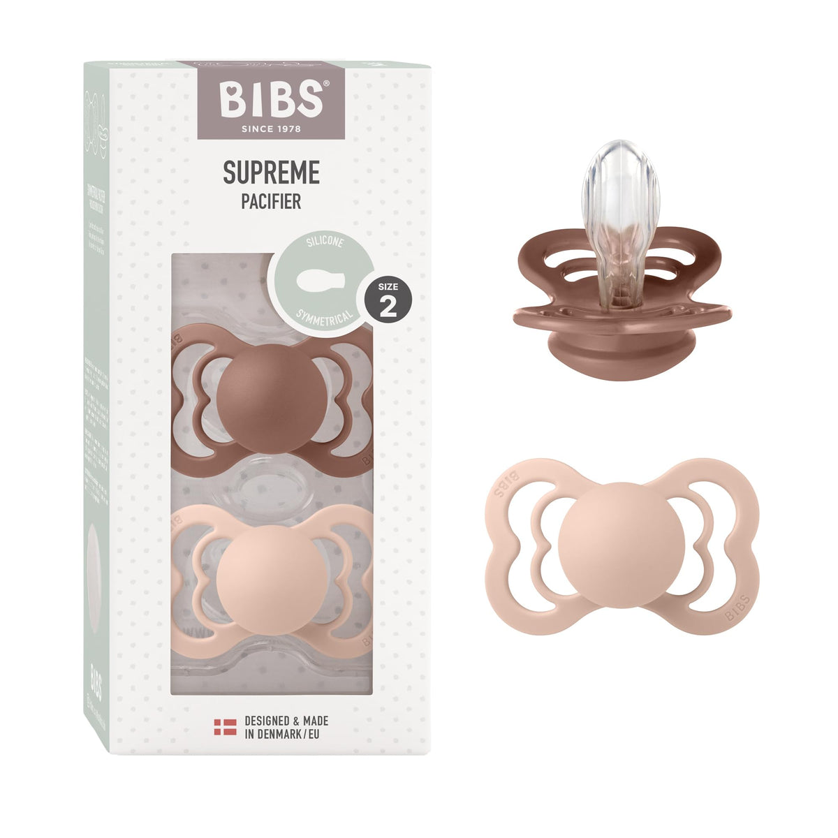 BIBS Supreme pacifier nose-friendly dip for breathable comfort.
