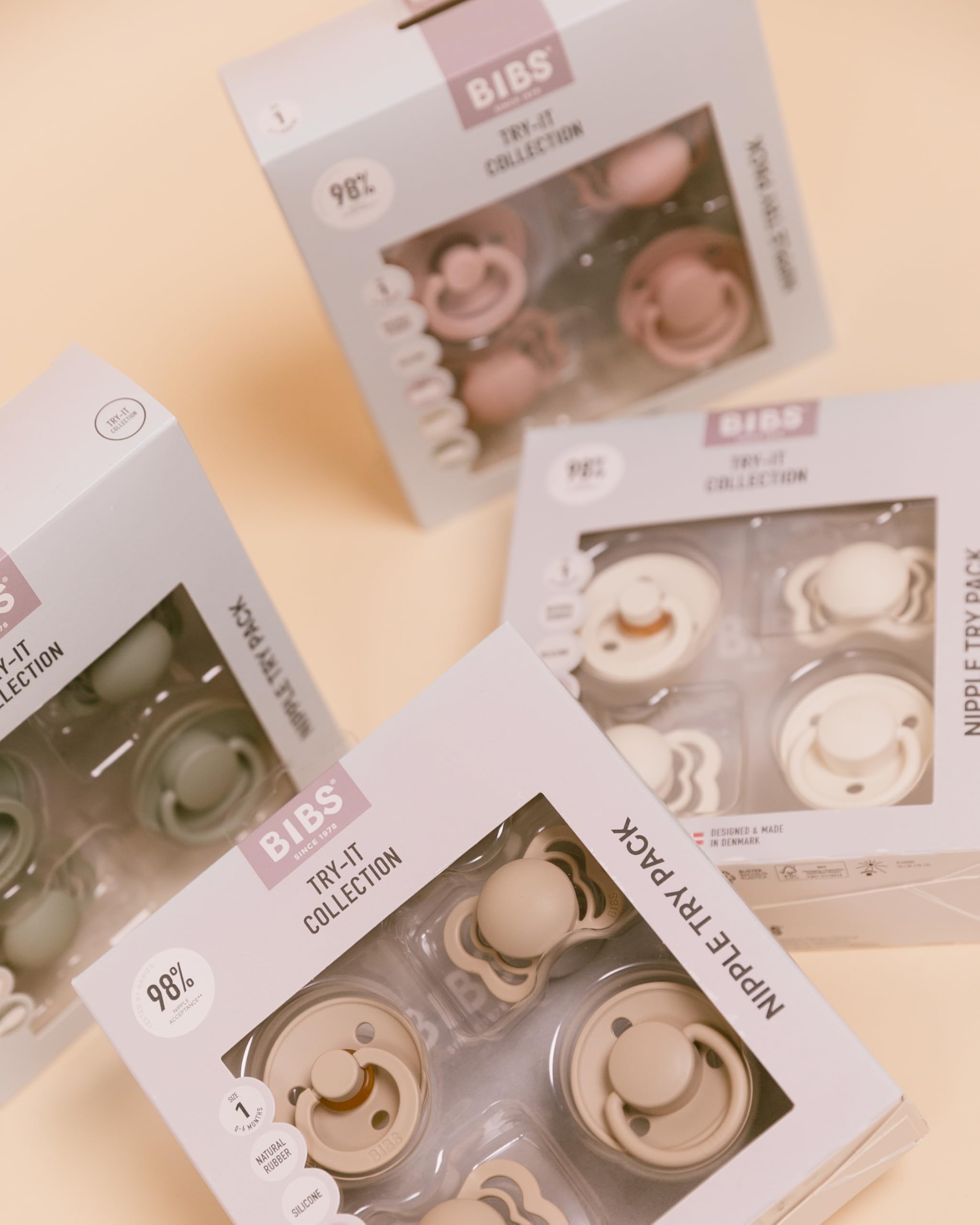 BIBS Try-It anatomical nipple design highlights ergonomic shape for comfortable feeding cues.