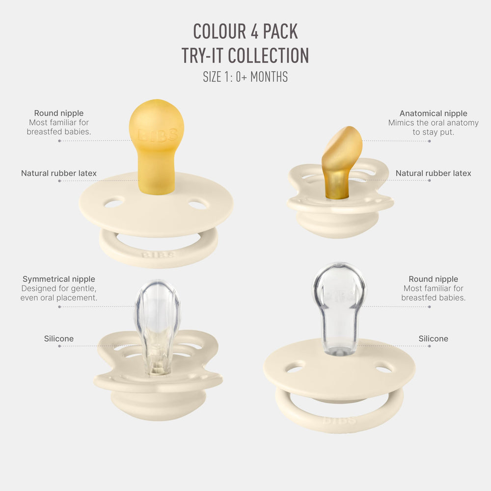 BIBS Try-It silicone nipple closeup highlights smooth surface for gentle baby comfort.