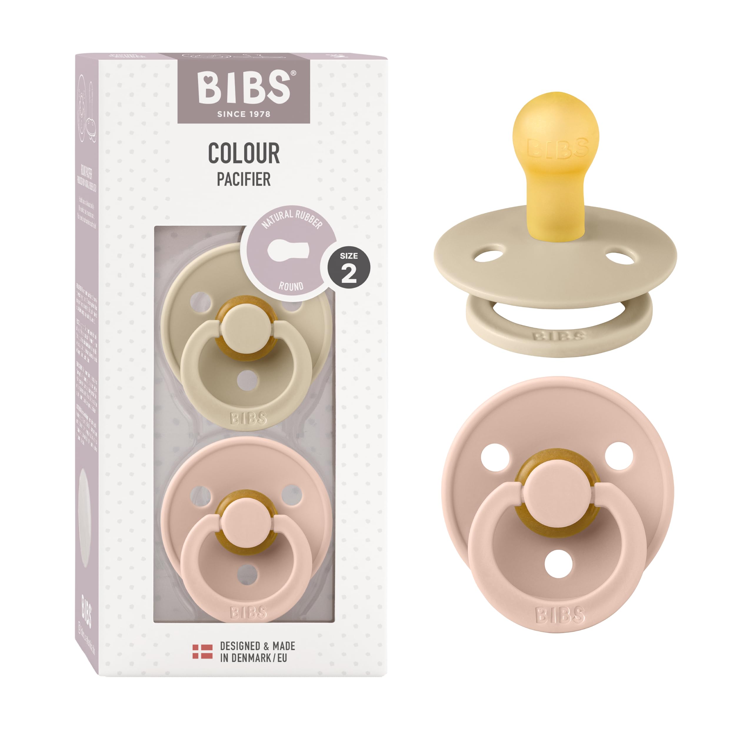 BIBS pacifiers Vanilla blush front view showing color and classic design for soothing babies.