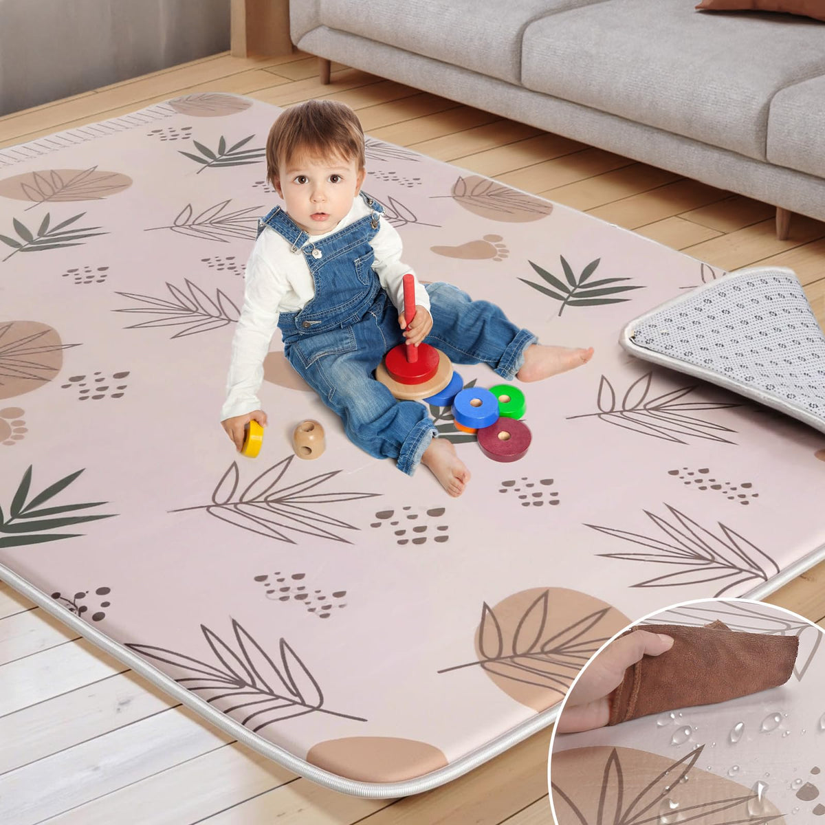 BICESTE 74x50 playpen mat foam provides a large safe play area for babies.
