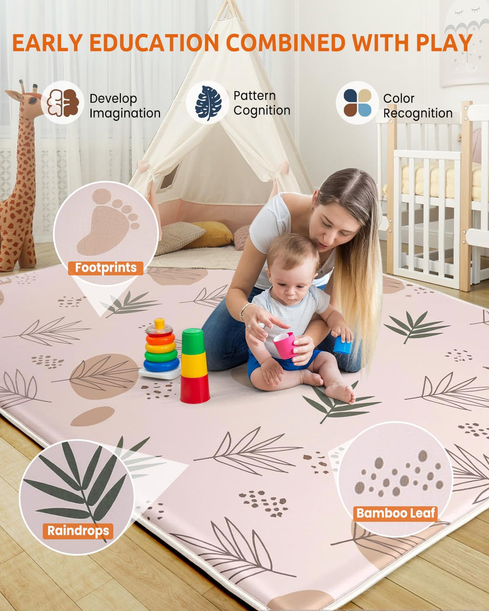 BICESTE foldable playmat with 40-inch height measurer helps track growth.