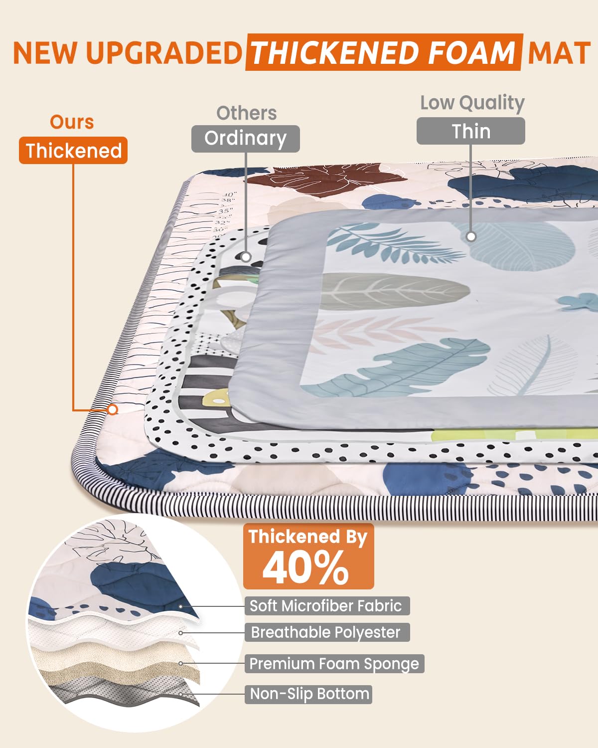 BICESTE playmat features boho leaf design that invites imaginative play.