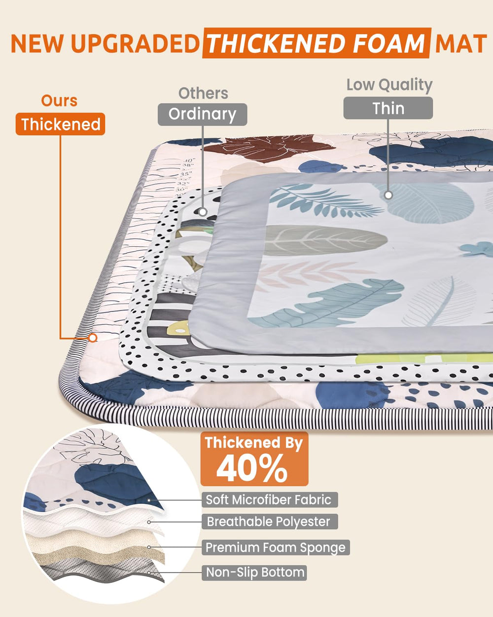 BICESTE playmat features boho leaf design that invites imaginative play.