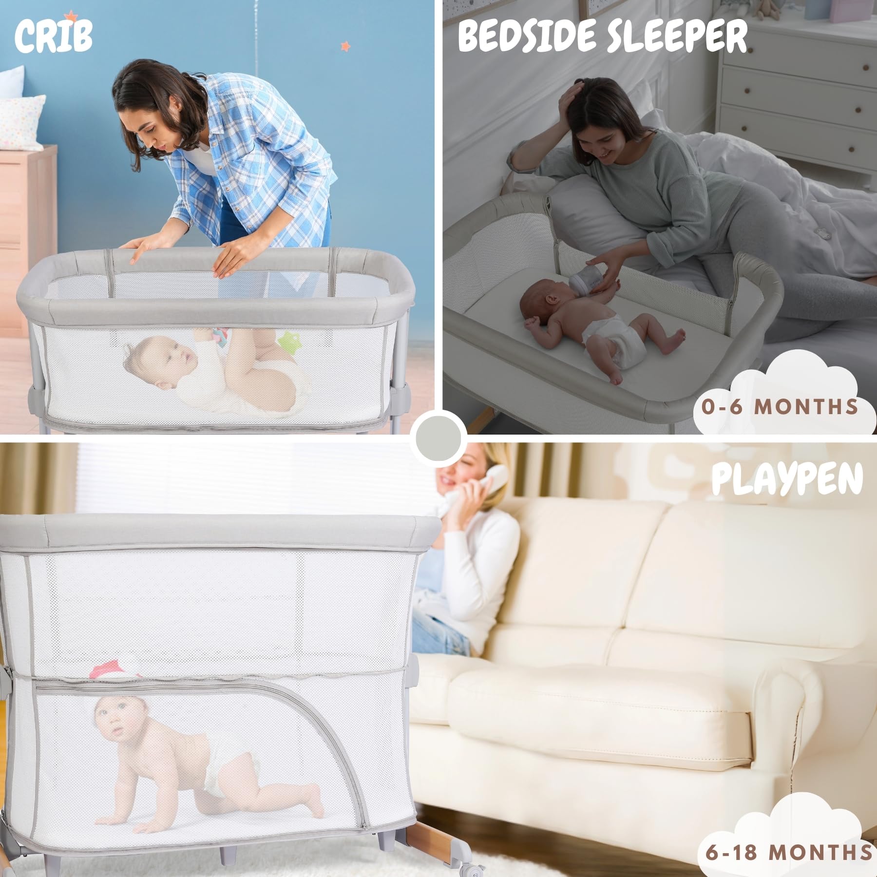 bicystar Baby Bassinet drop-side open for easy newborn access