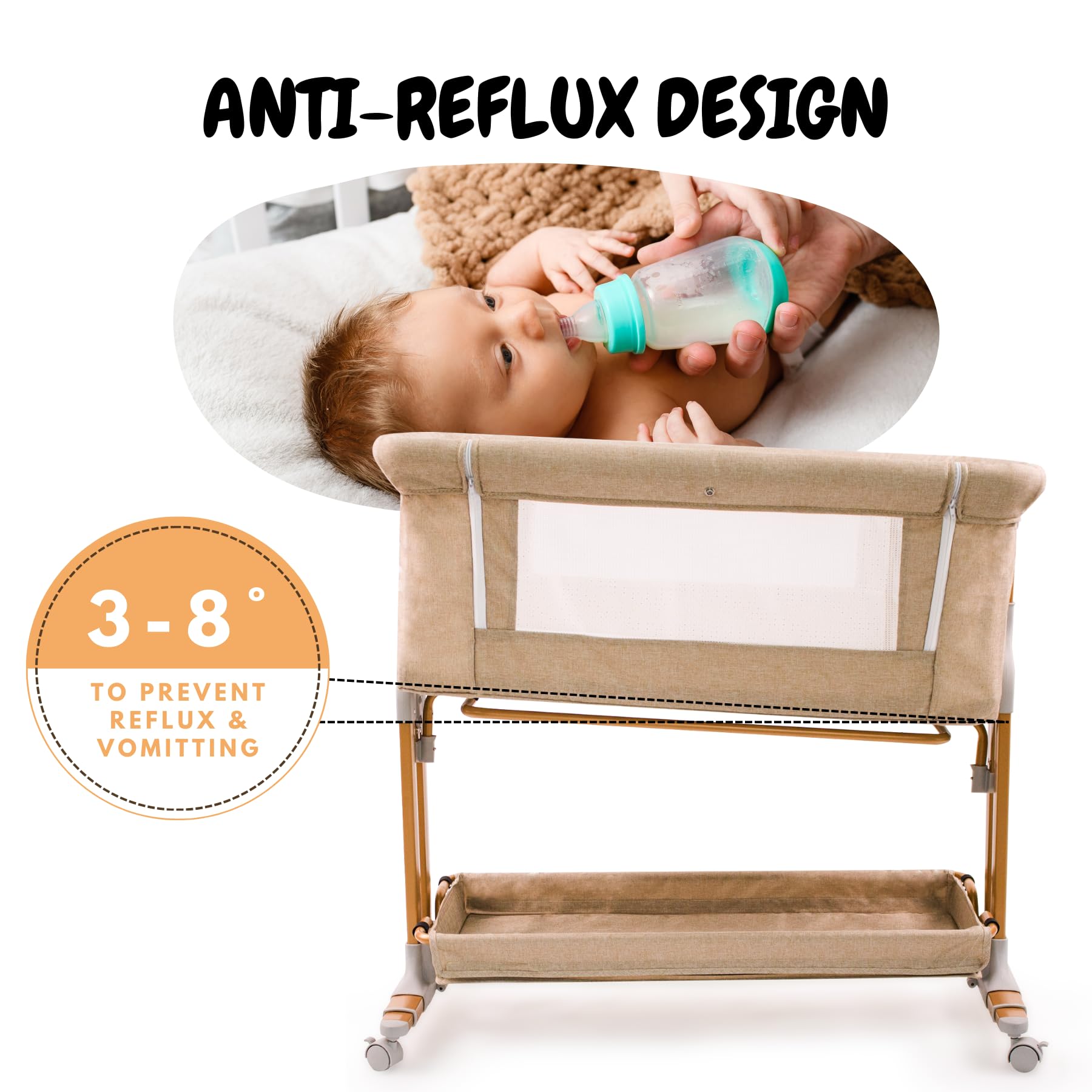 bicystar Baby Bassinet-height-adjustment shows six height options for bed alignment