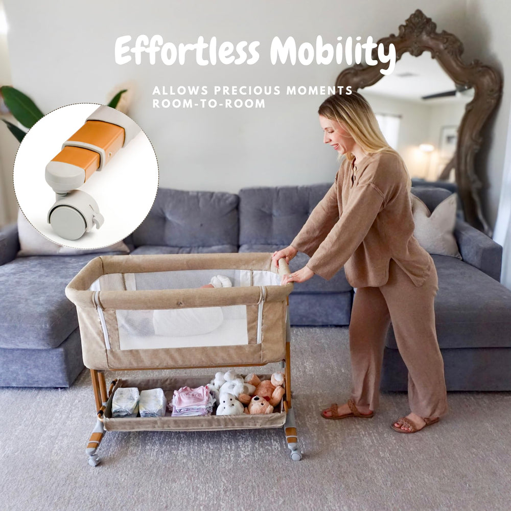 bicystar Baby Bassinet-incline-option demonstrates gentle incline for feeding and checks