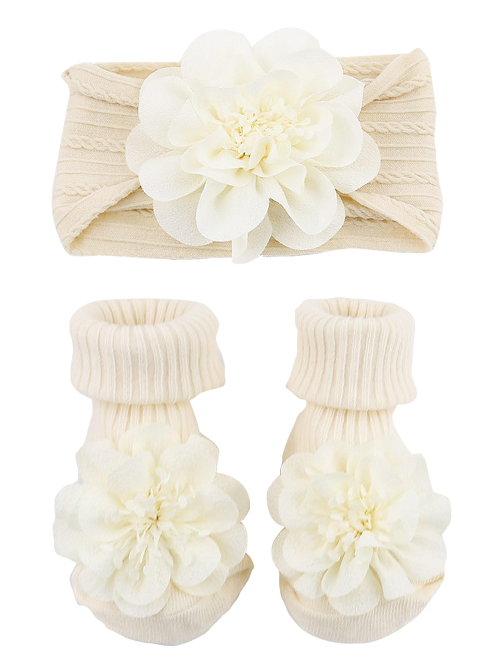 Bidadary baby flower headband 0-12m showing soft stretch for comfortable all-day wear.
