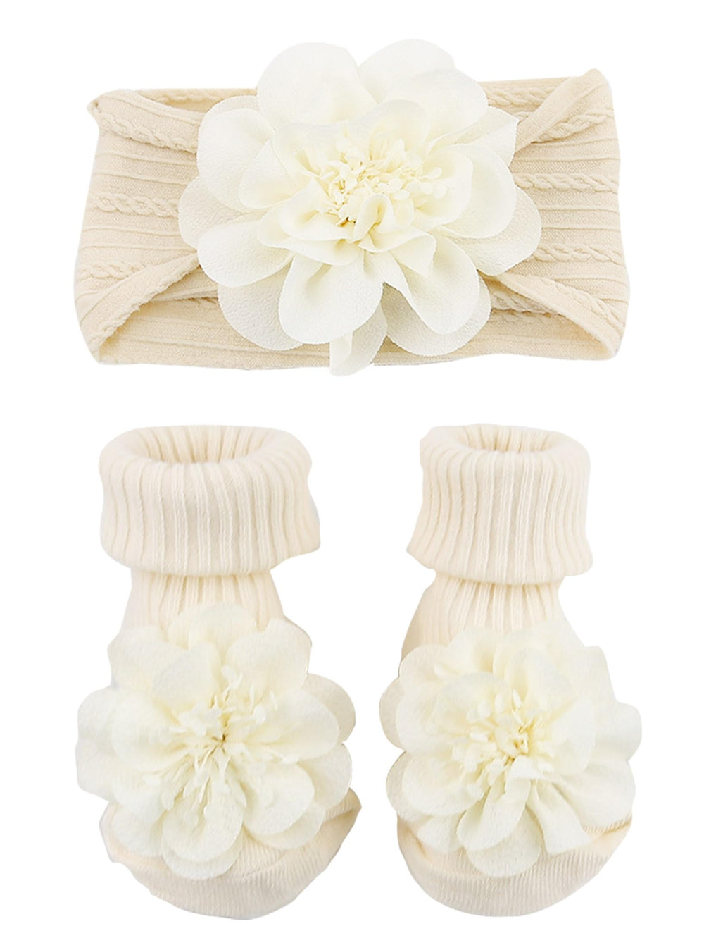 Bidadary baby flower headband 0-12m showing soft stretch for comfortable all-day wear.