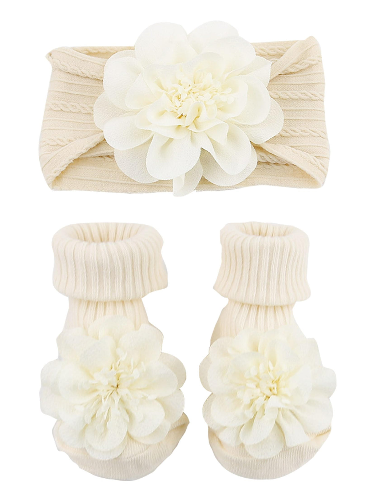 Bidadary baby flower headband 0-12m showing soft stretch for comfortable all-day wear.