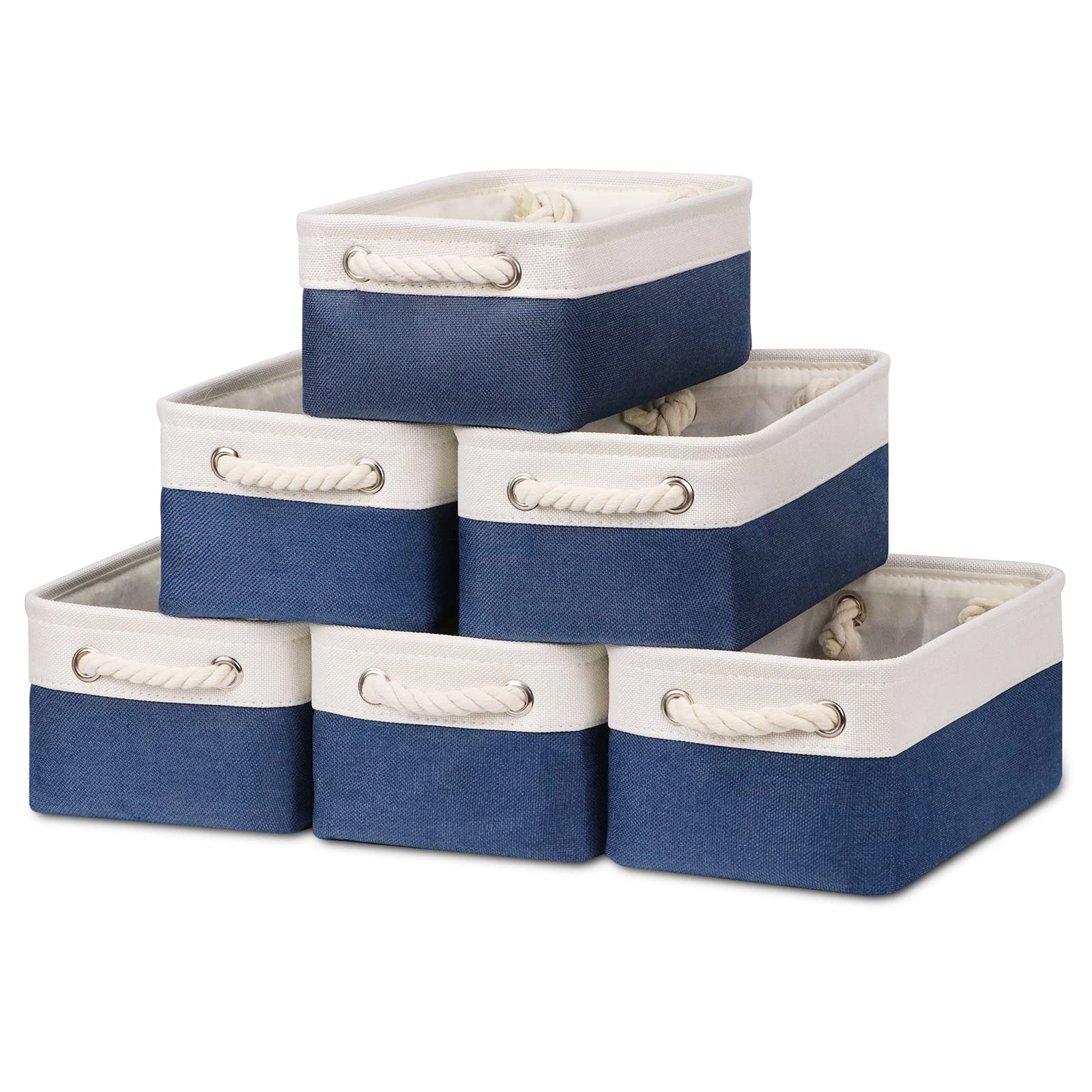 Bidtakay small canvas storage baskets with handles organized on a shelf for easy access