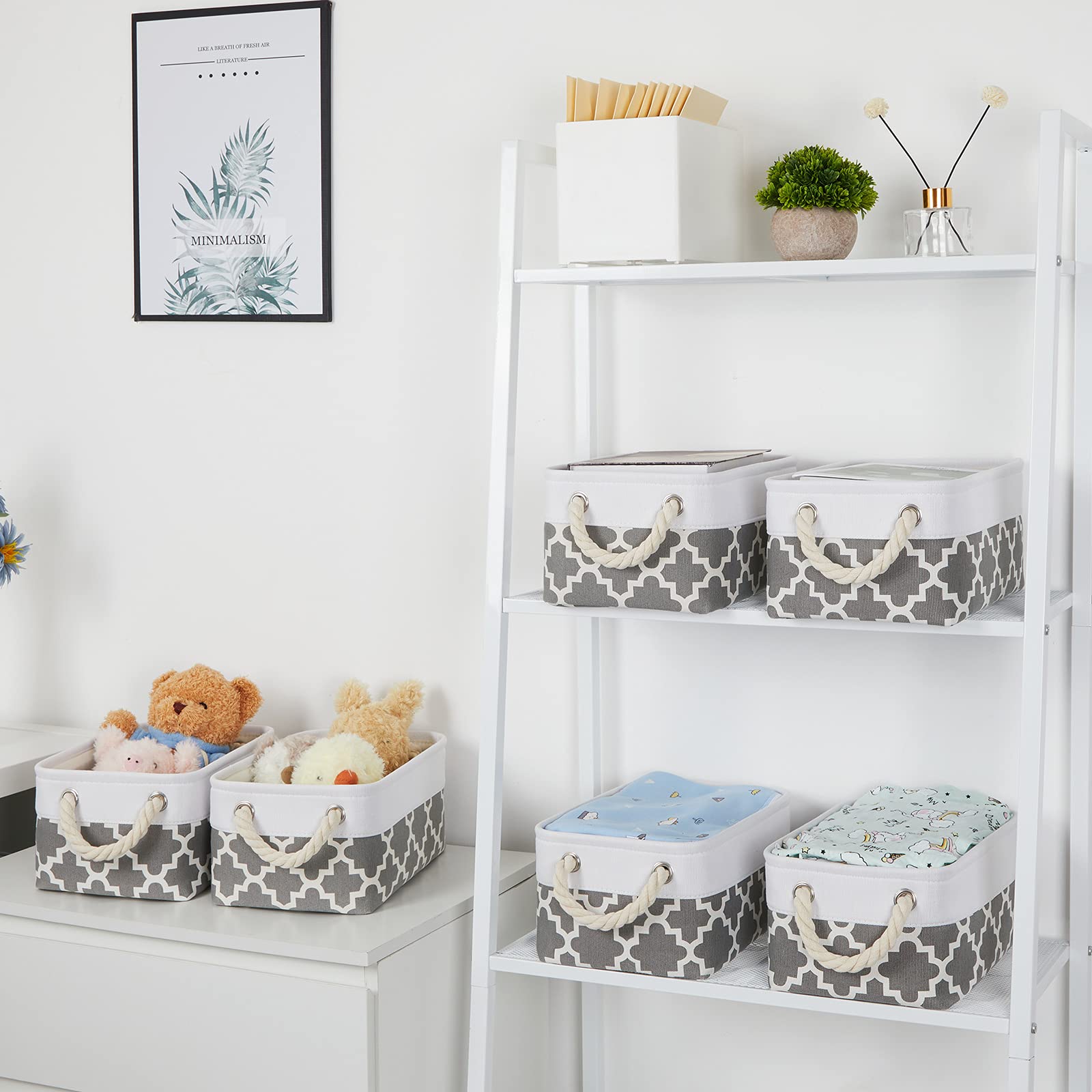Bidtakay small storage basket standing upright showcases durable canvas with a stylish pattern