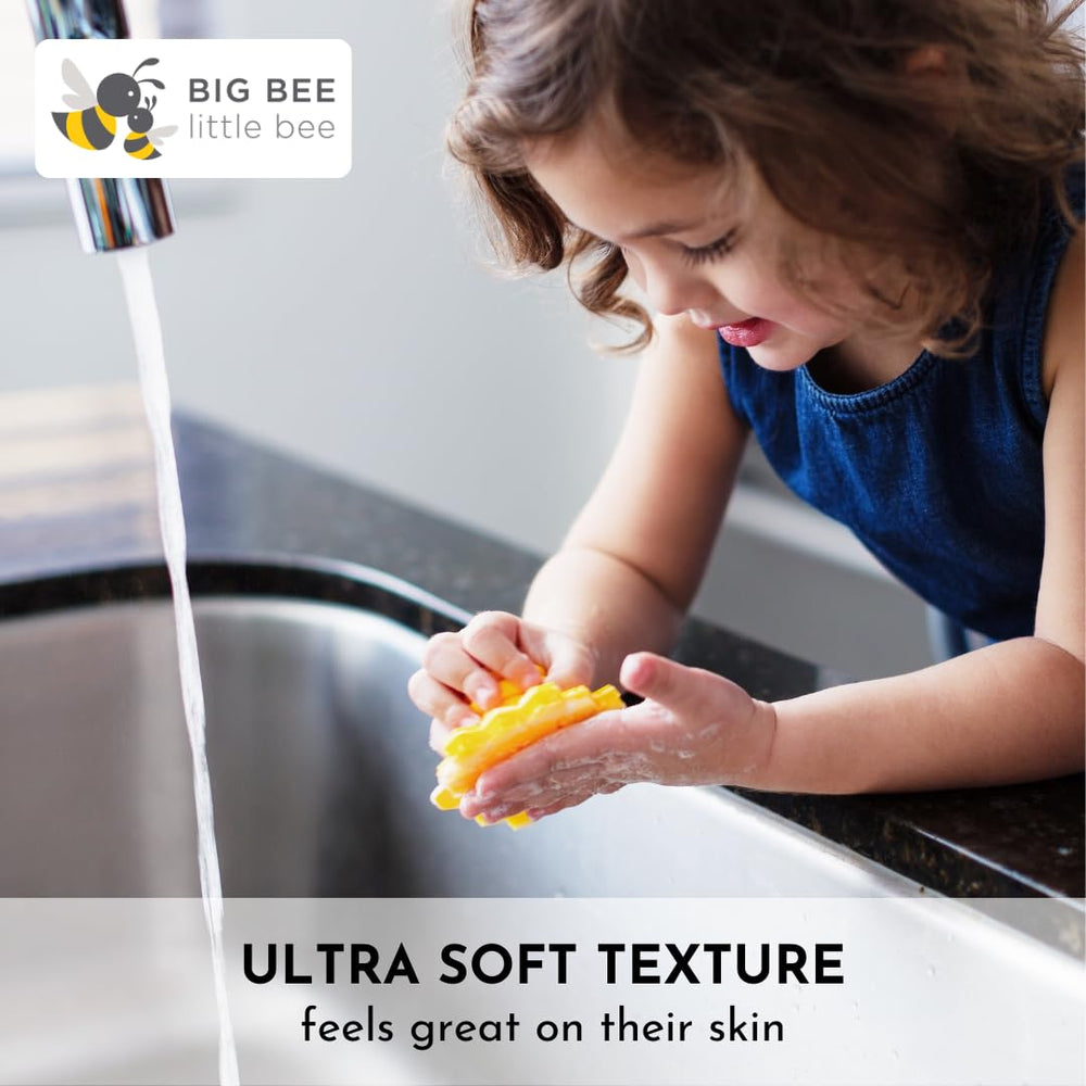 Big Bee, Little Bee toddler bath time supports independent cleaning with textured grip.