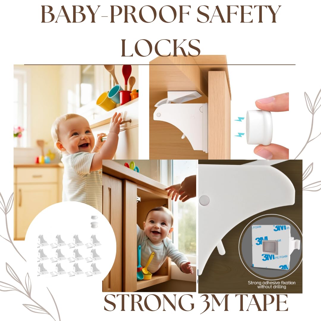Big Best Magnetic Cabinet Locks adhesive install demonstrates no-tools setup on furniture.