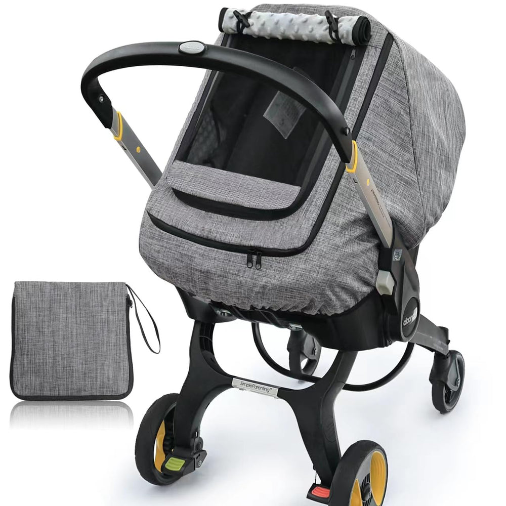 BigHippo waterproof baby car seat cover in gray melange front view offers all-weather protection.