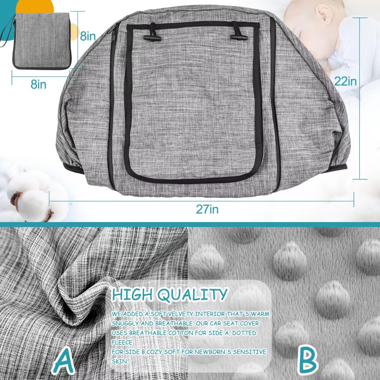 BigHippo gray melange cover with two-layer windows enhances ventilation and visibility.