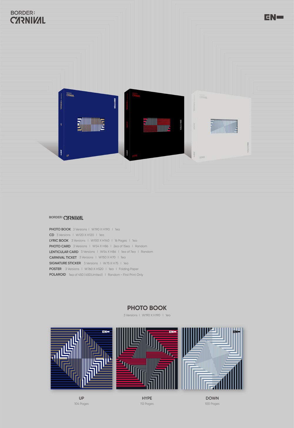 Big Hit Ent ENHYPEN Border: Carnival UP Ver photocard set, perfect for collectors.