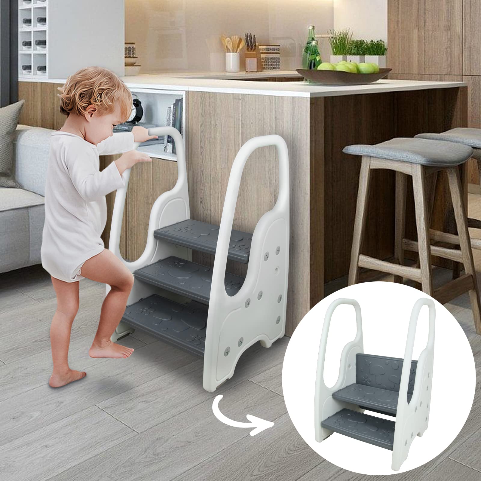 Bigou toddler step stool assembly view showing quick setup and sturdy base.