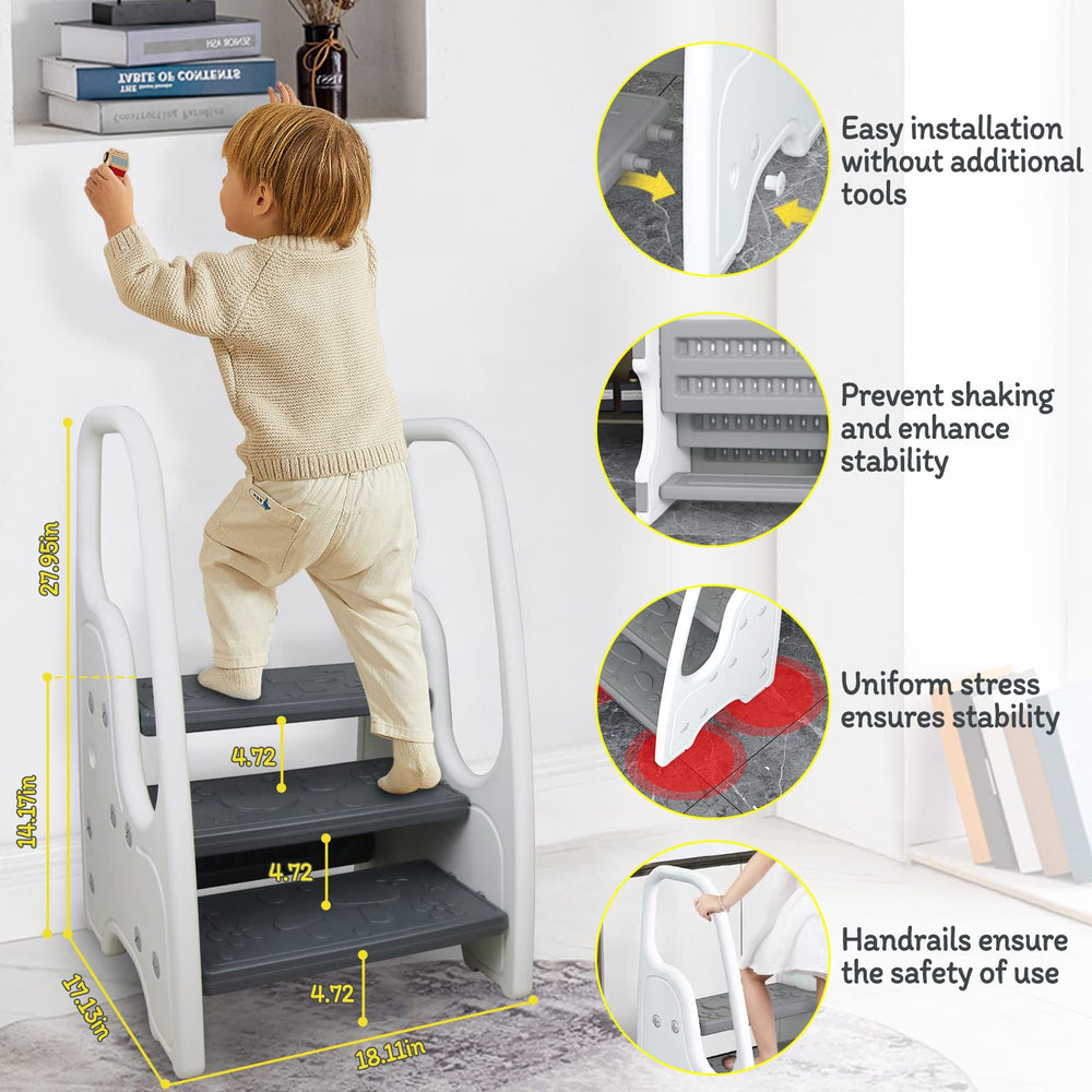 Bigou toddler step stool wide pedals support tiny feet confidently.