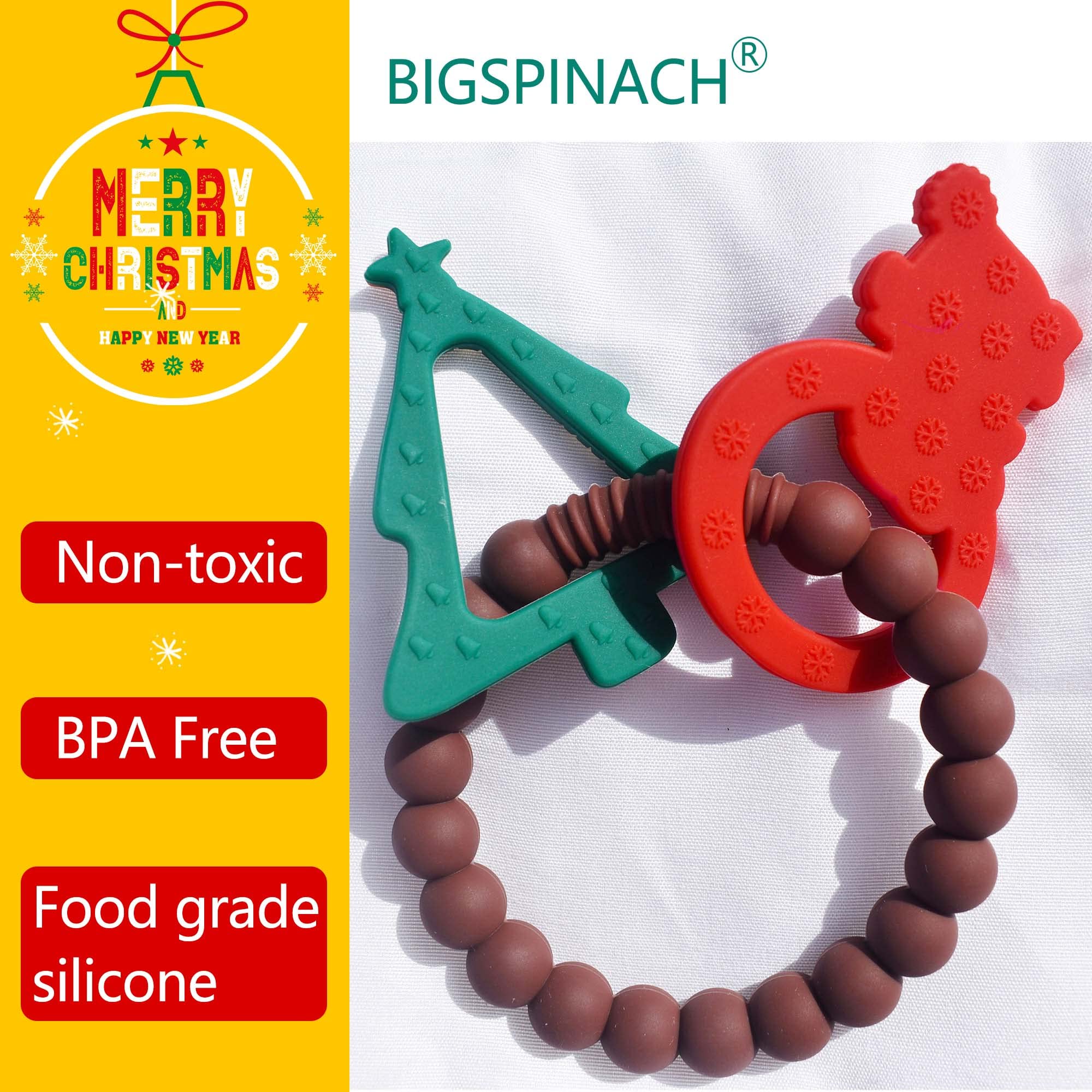 BIGSPINACH stocking filler teether for baby's first christmas