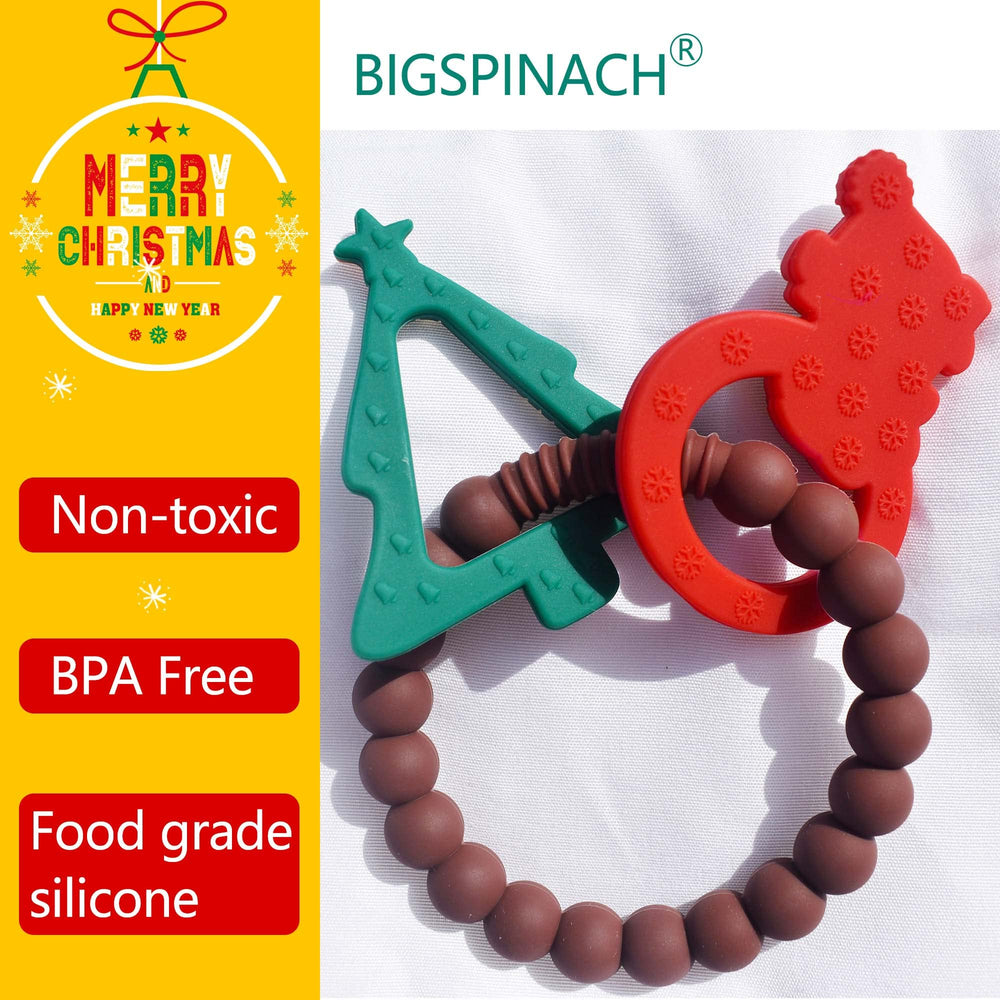 BIGSPINACH stocking filler teether for baby's first christmas