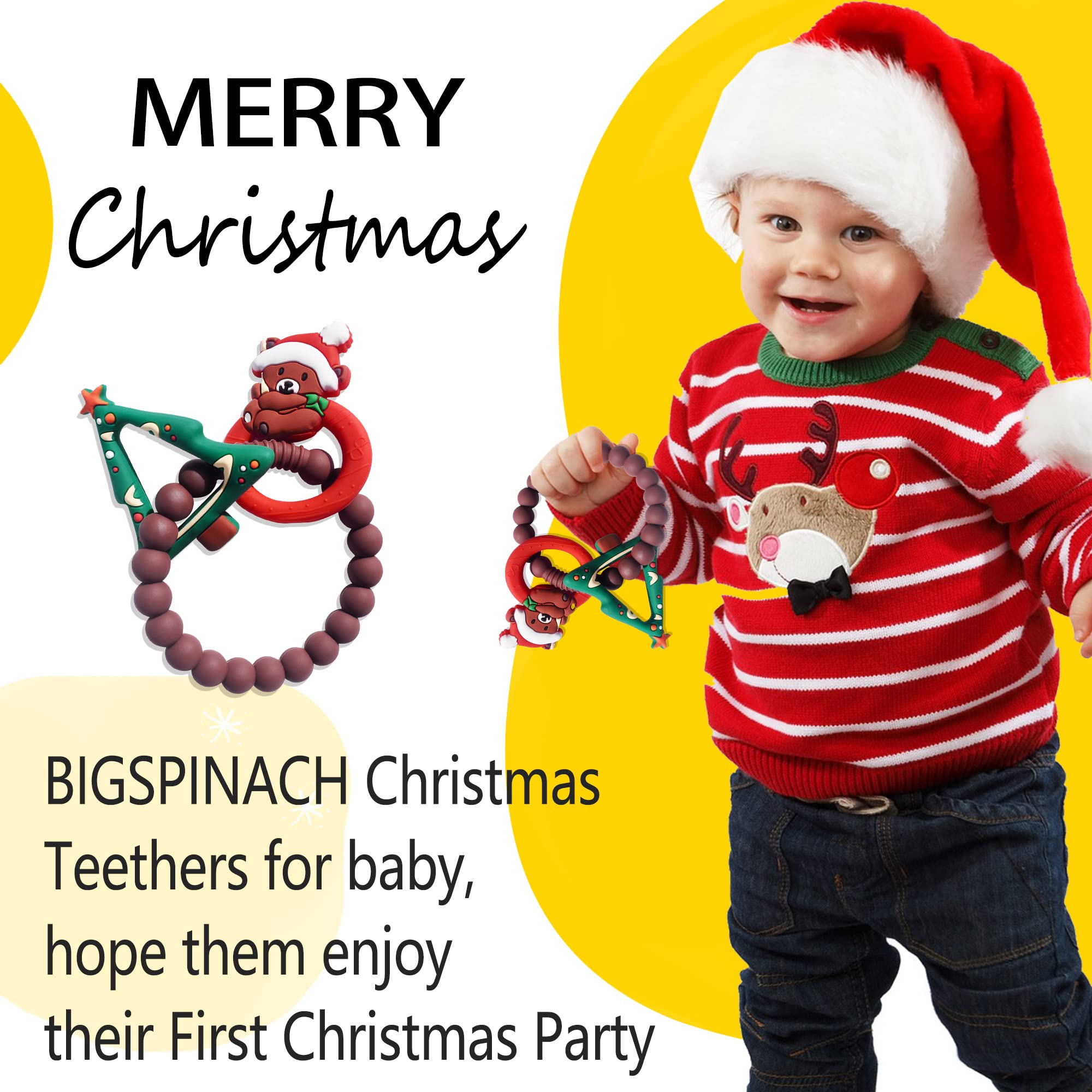BIGSPINACH baby teether bear rattle gentle sounds