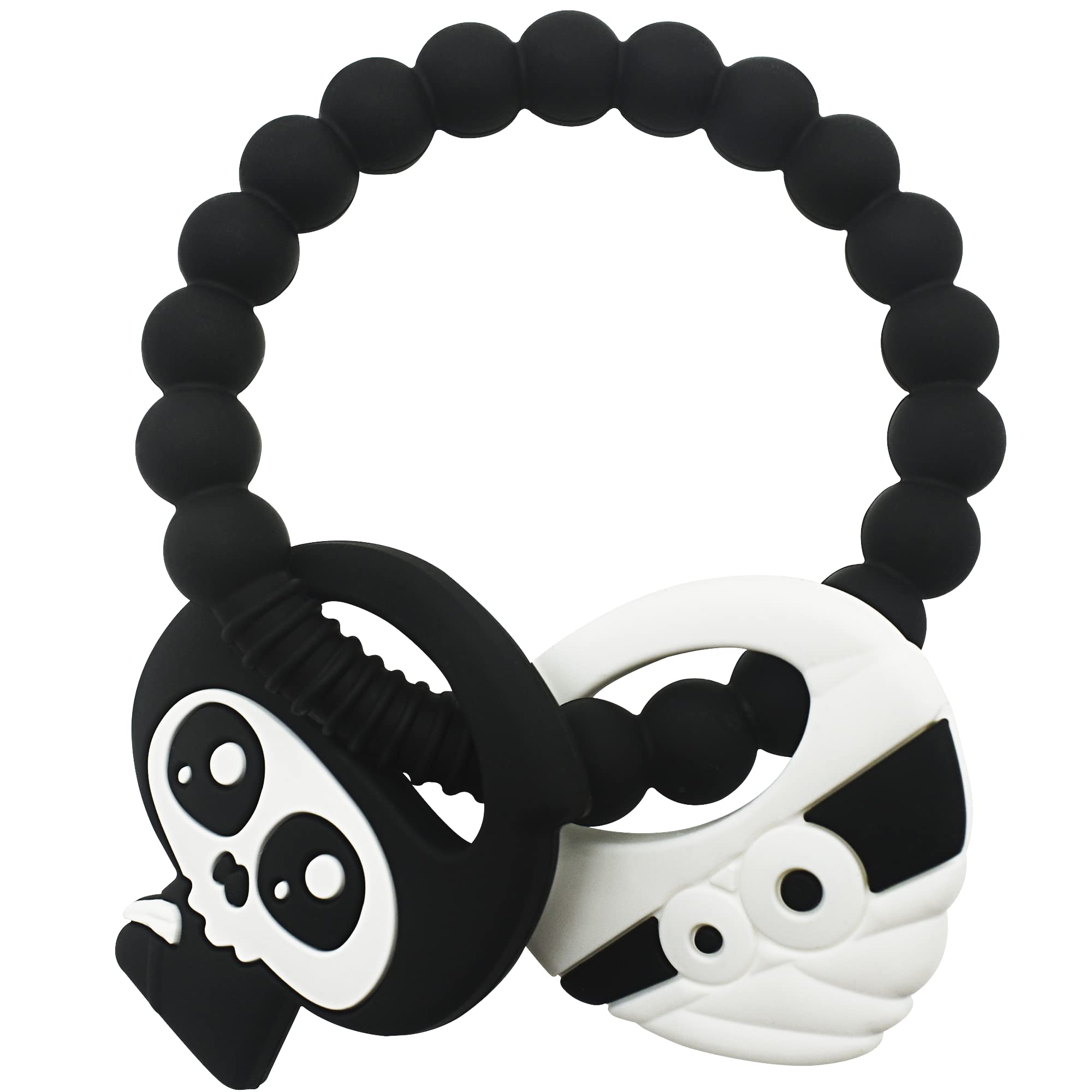 BIGSPINACH Black Goth Baby Teether close-up showing safe silicone grip for teething