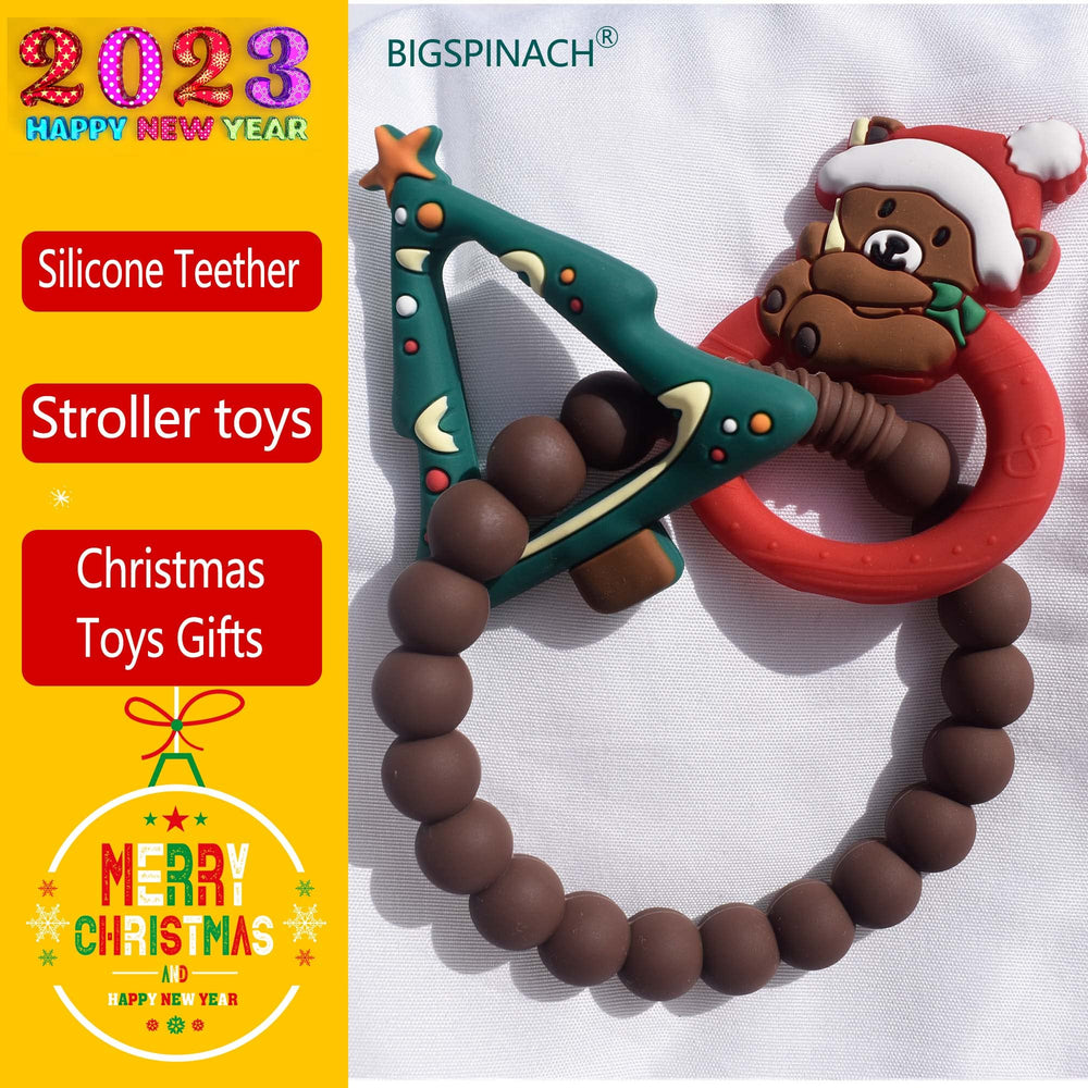 BIGSPINACH christmas bear rattle held by baby during play