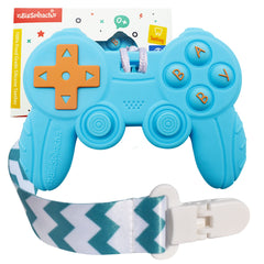 BIGSPINACH remote teether blue front view promotes safe chewing for babies