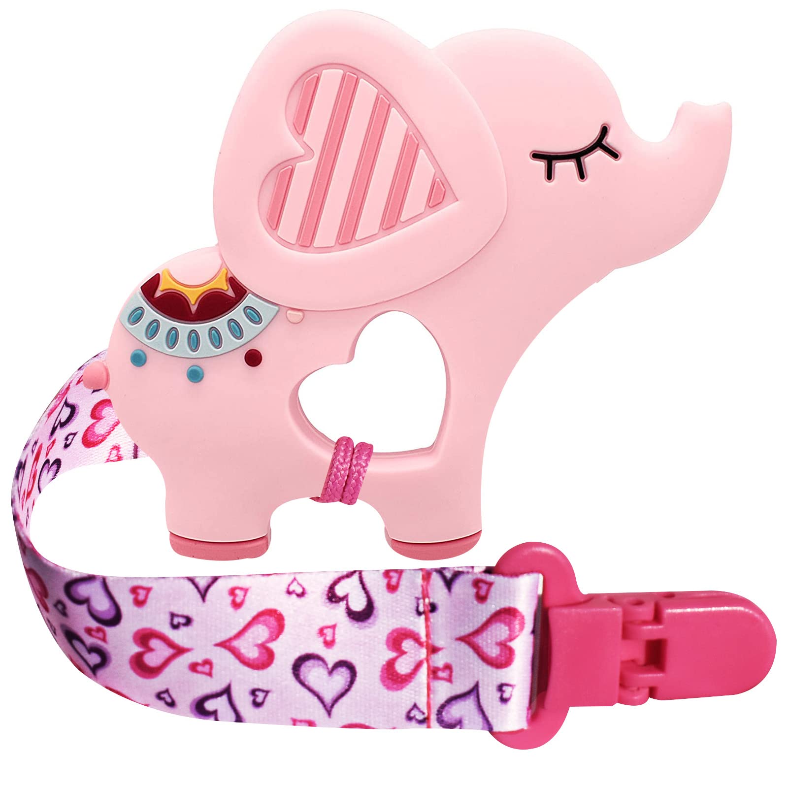BIGSPINACH dinosaur teether soft pink for soothing teething gums.