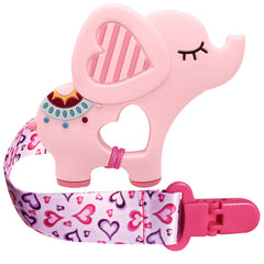 BIGSPINACH dinosaur teether soft pink for soothing teething gums.