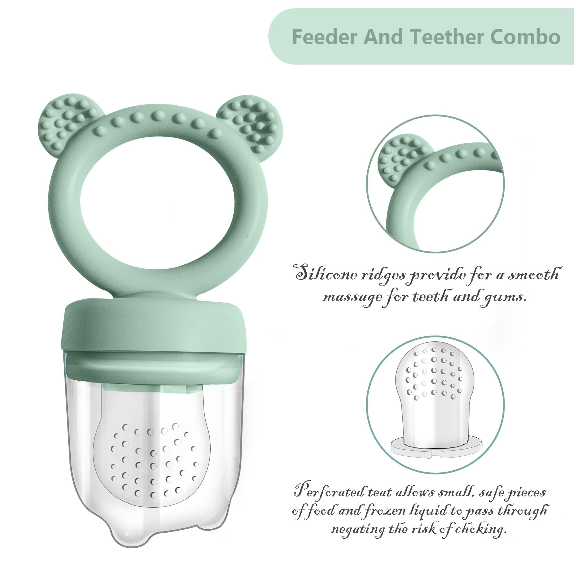 BigSpinach fruit feeder pacifier delivers safe, bite-sized fruit for teething relief.
