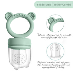 BigSpinach fruit feeder pacifier delivers safe, bite-sized fruit for teething relief.