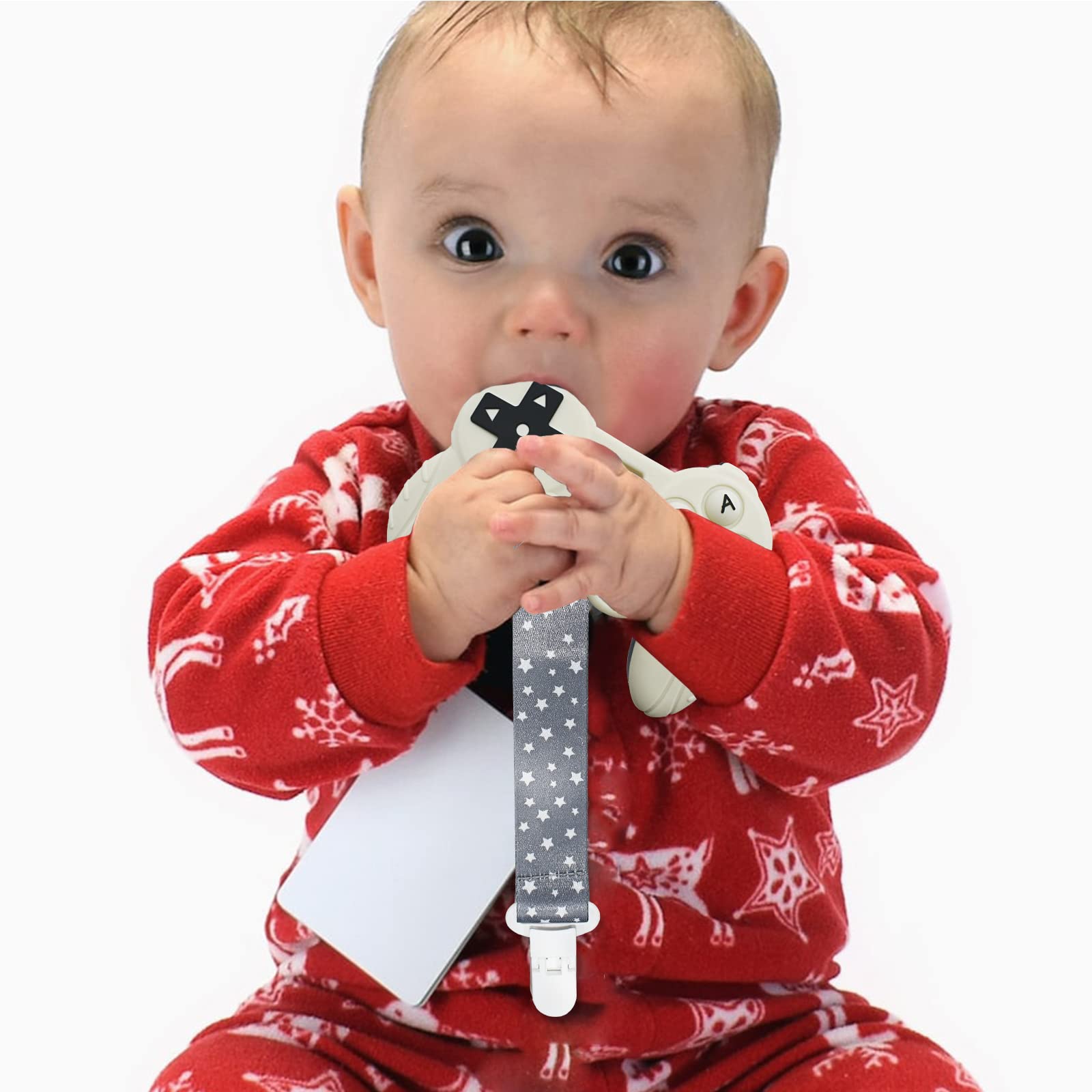 BIGSPINACH remote-teether-silicone-joysticks highlights BPA-free silicone joysticks for safe chewing.