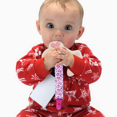 BIGSPINACH remote teething toy pink side view shows smooth silicone texture for gums