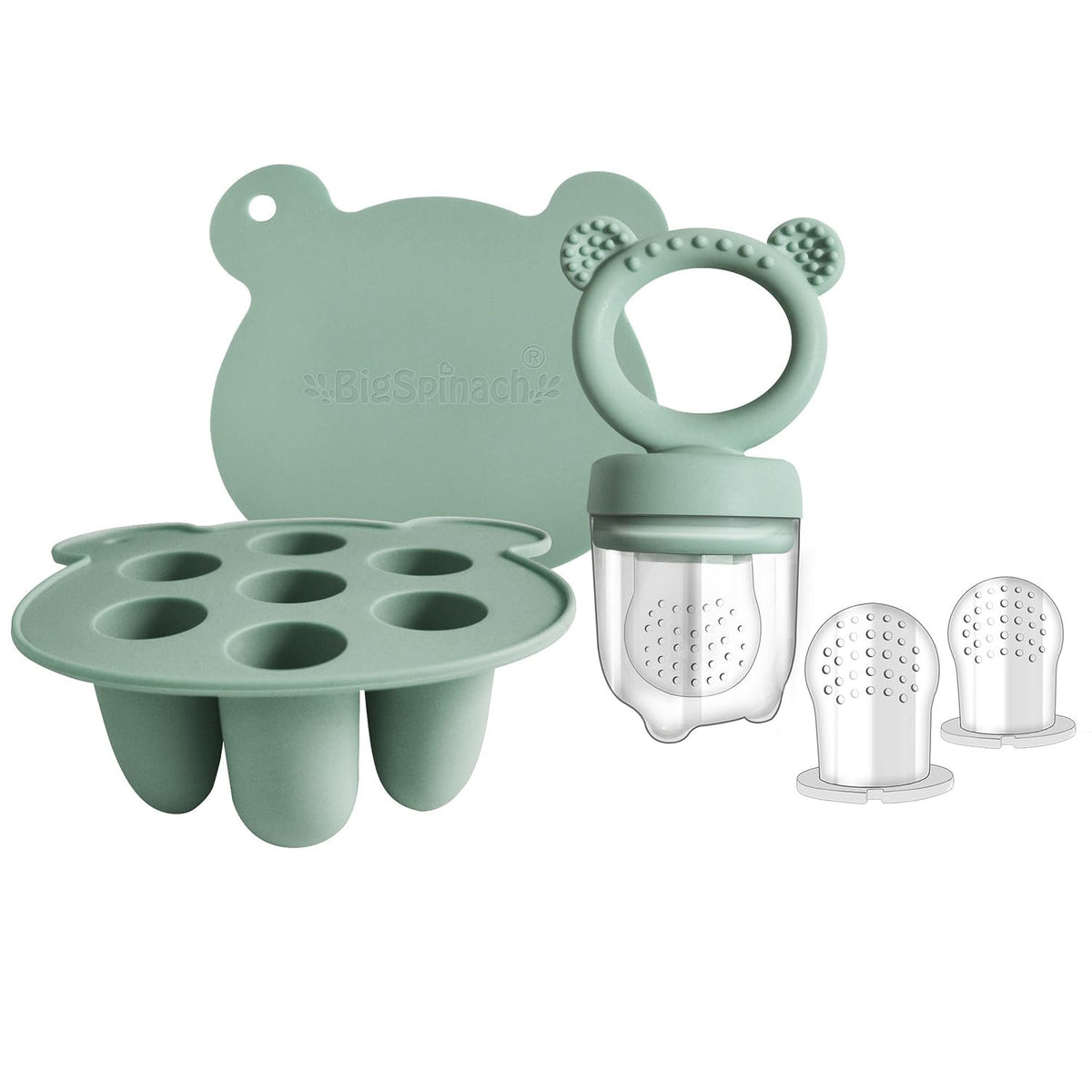 BigSpinach silicone baby food freezer tray with lid keeps purées fresh for busy mornings.