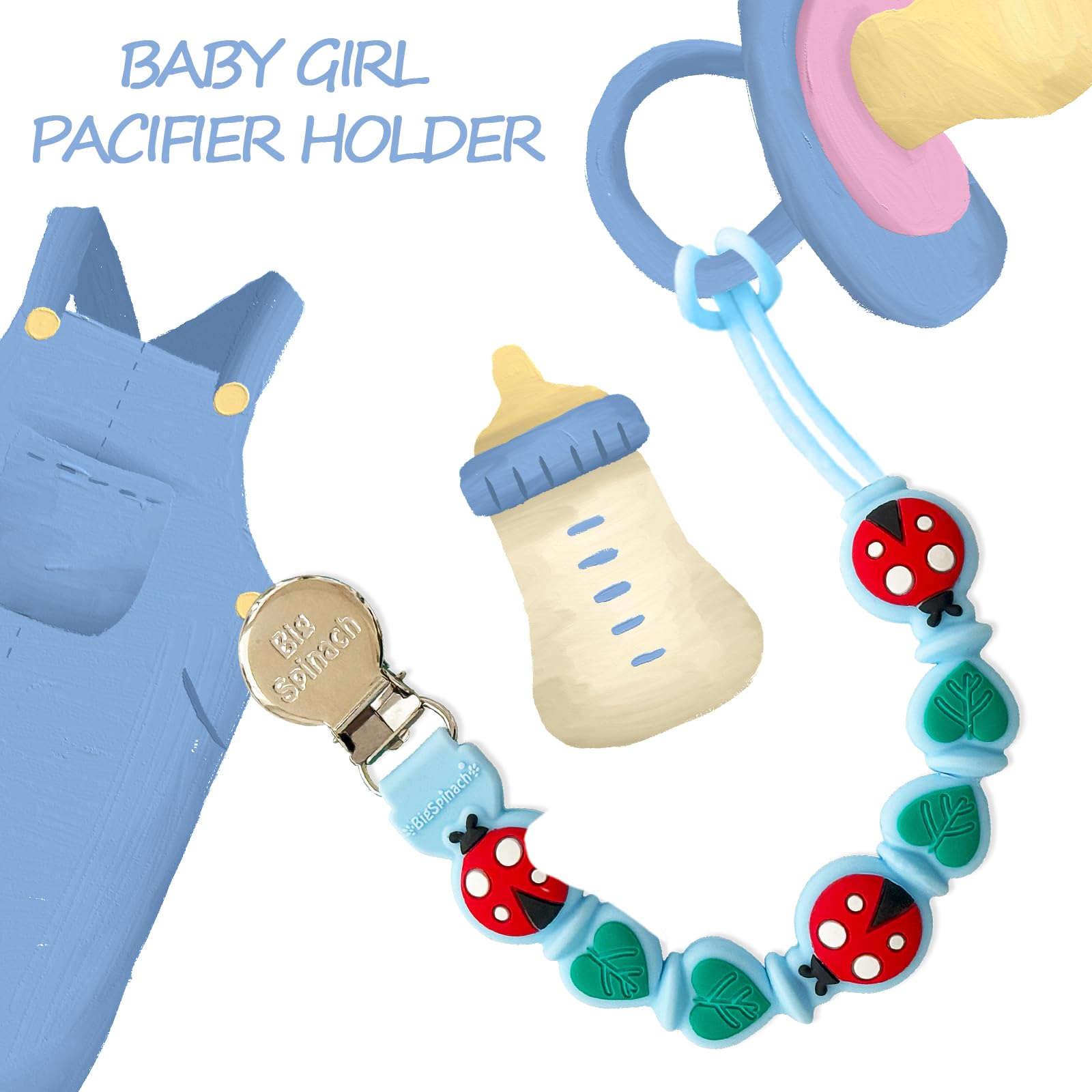 BIGSPINACH pacifier clip gift-set image with teddy bear option.