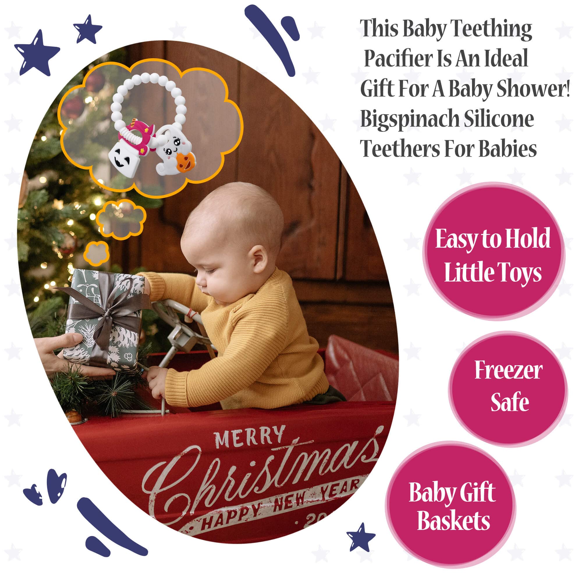 BIGSPINACH teether easy-clean silicone for quick rinse
